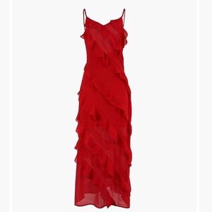 NEW Commense Semi Sheer Ladder Ruffle Zippered Long Dress